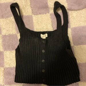 UO/Silence & Noise black ribbed button down cropped top tank - large